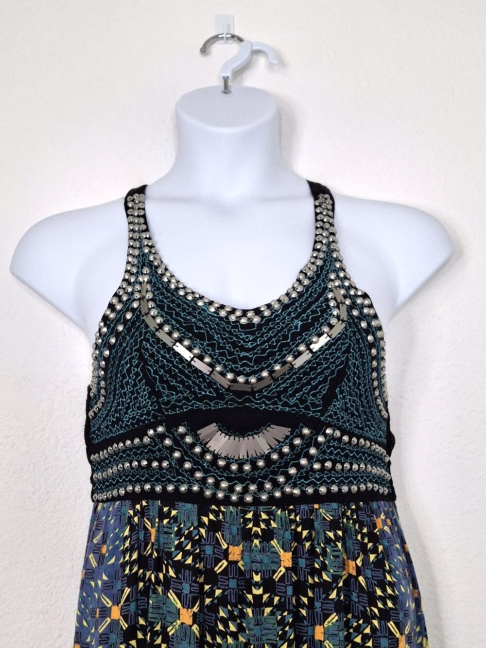 Angie Maxi Dress Sz L Embroidered Beaded Gypsy Boho Festival Hippie 90s Y2K - Picture 3 of 16